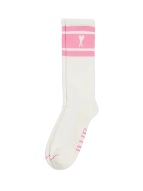 Ami Paris - Chaussettes à rayures Ami de Coeur - Blanc et Rose Bonbon