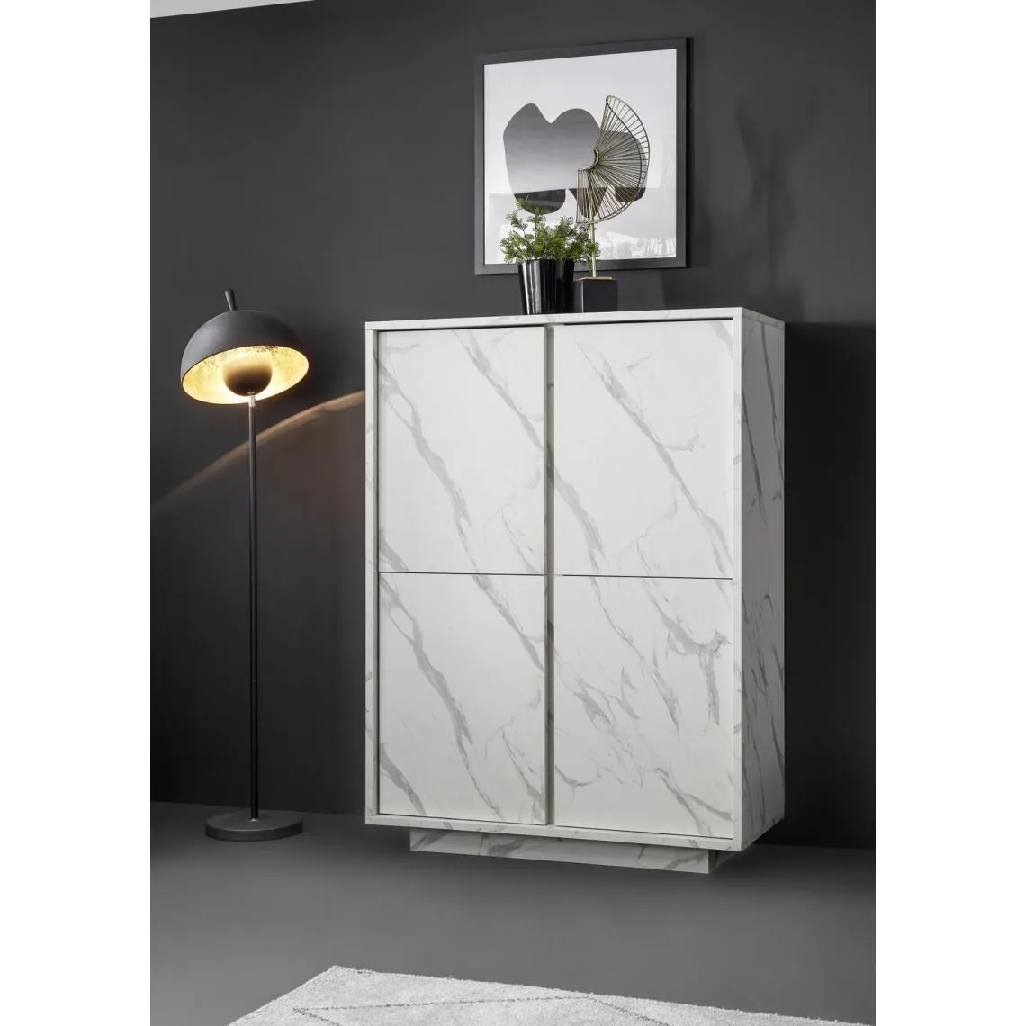 Argentier 4 portes CARRARA décor marbre blanc | 3 Suisses