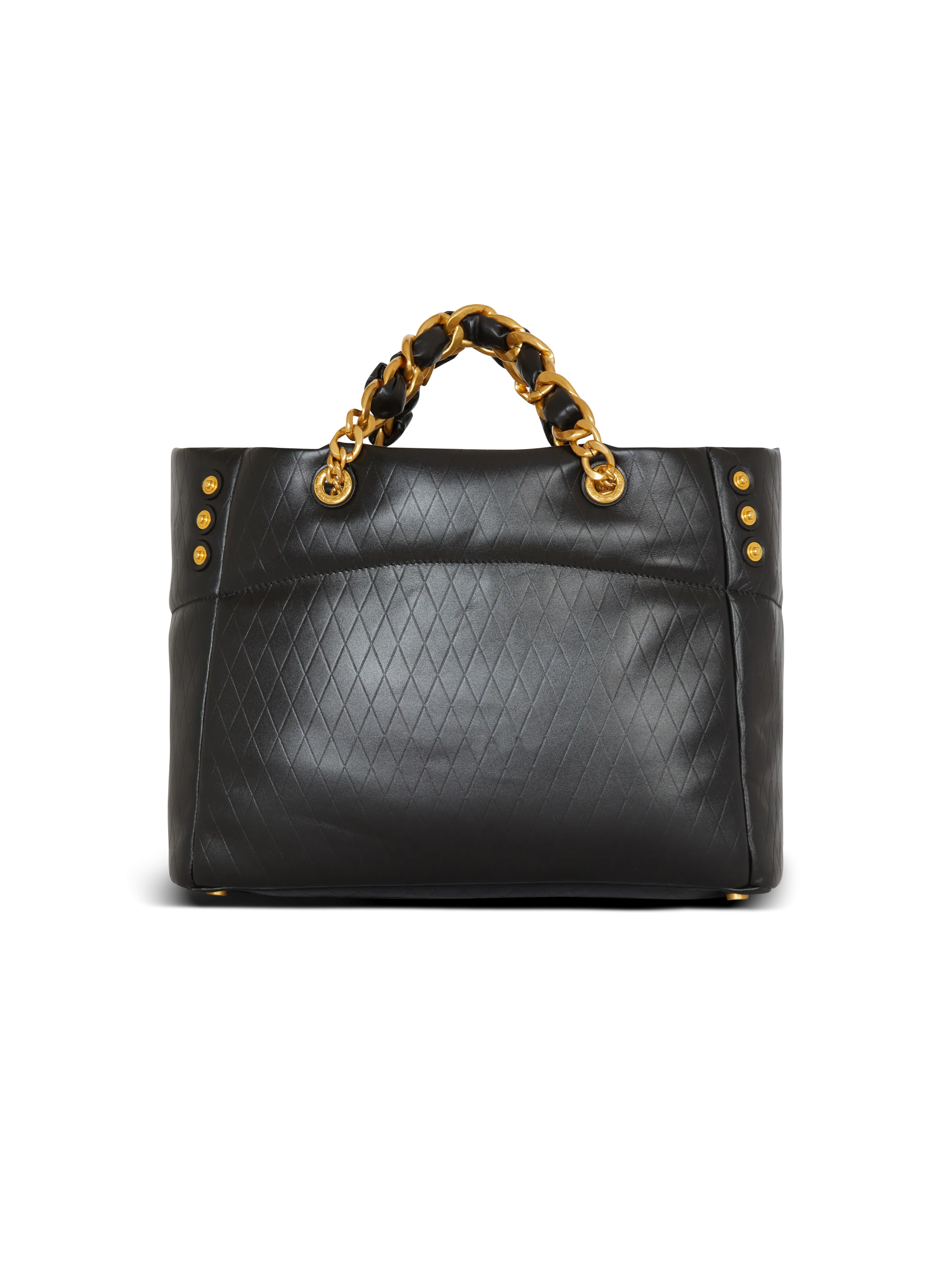 BALMAIN  Sac cabas 1945 soft en cuir de veau embossé motif grid - Noir