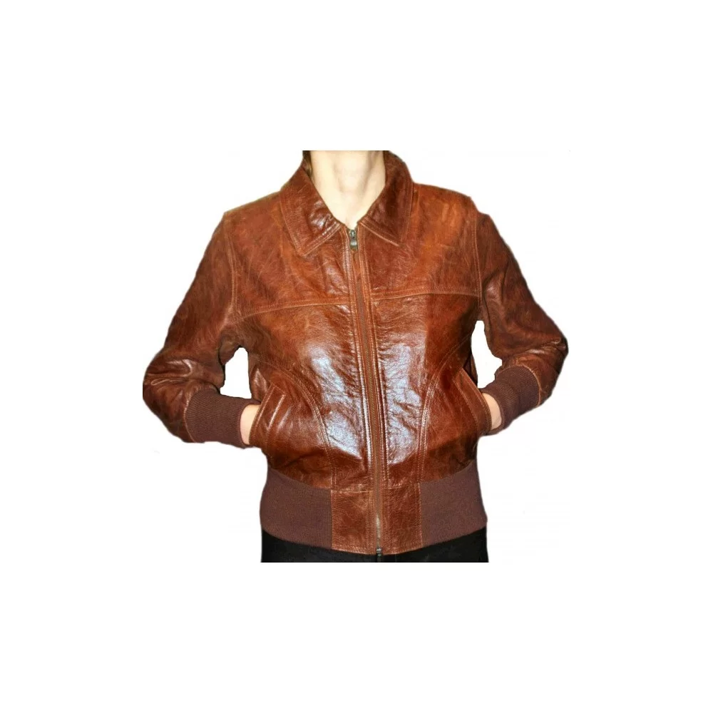 Blouson cuir femme vachette vintage couleur chataîgne modèle Aurelie