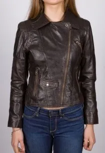 Blouson cuir LPB femme marron Nina.