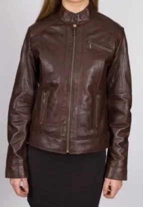 Blouson en cuir LPB femme marron Lorie.