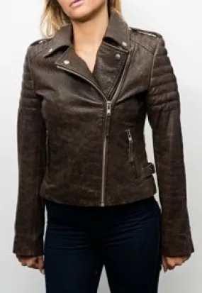 Blouson Perfecto cuir Serge Pariente City Girl Brown