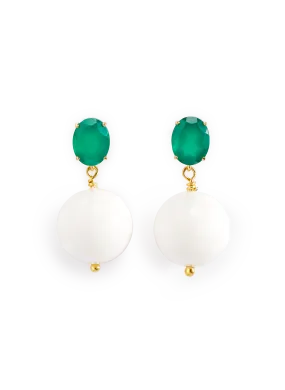 BOUCLE D'OREILLE EN AGATHE VERTE ET ONYX BLANC - EYE M - ILEANA MAKRI pour FEMME | Printemps