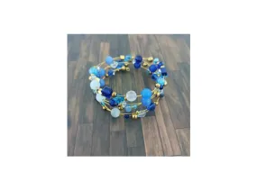 Bracelet mémoire de forme 3 rangs bleu/blanc/doré