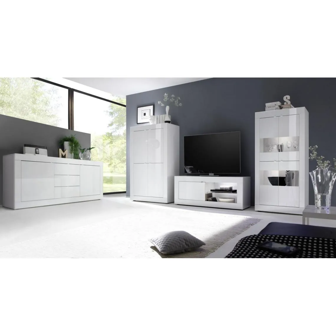 Buffet 2 portes 3 tiroirs BASIC laqué blanc brillant | 3 Suisses