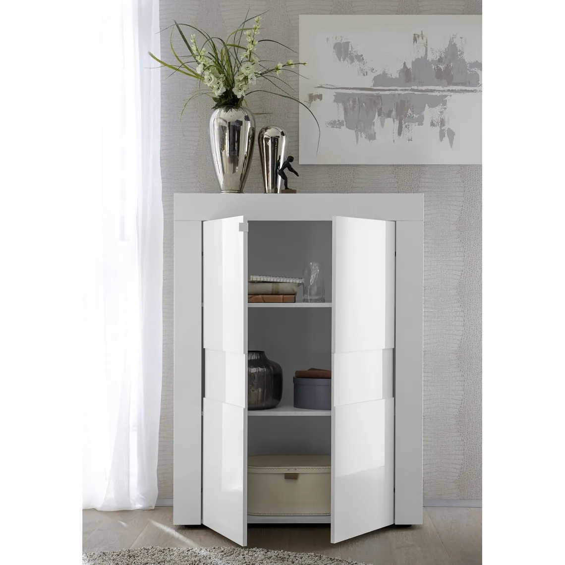Buffet 2 portes EASY blanc laqué brillant | 3 Suisses