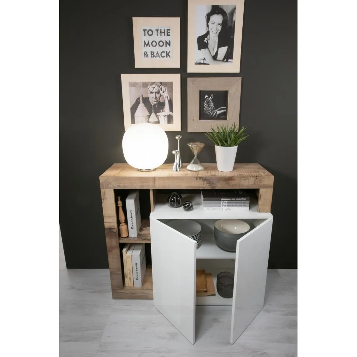 Buffet 2 portes HAMBURG décor chene et laqué blanc  | 3 Suisses