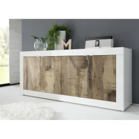 Buffet 4 portes BASIC blanc et décor chene pero | 3 Suisses