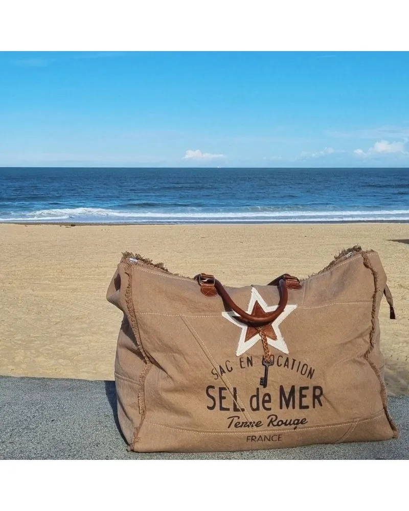 Cabas plage beige - imprimé Sel de mer - Style Vintage Chic