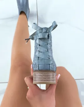 Chelsea boots basses bleues à paillettes et noeud
