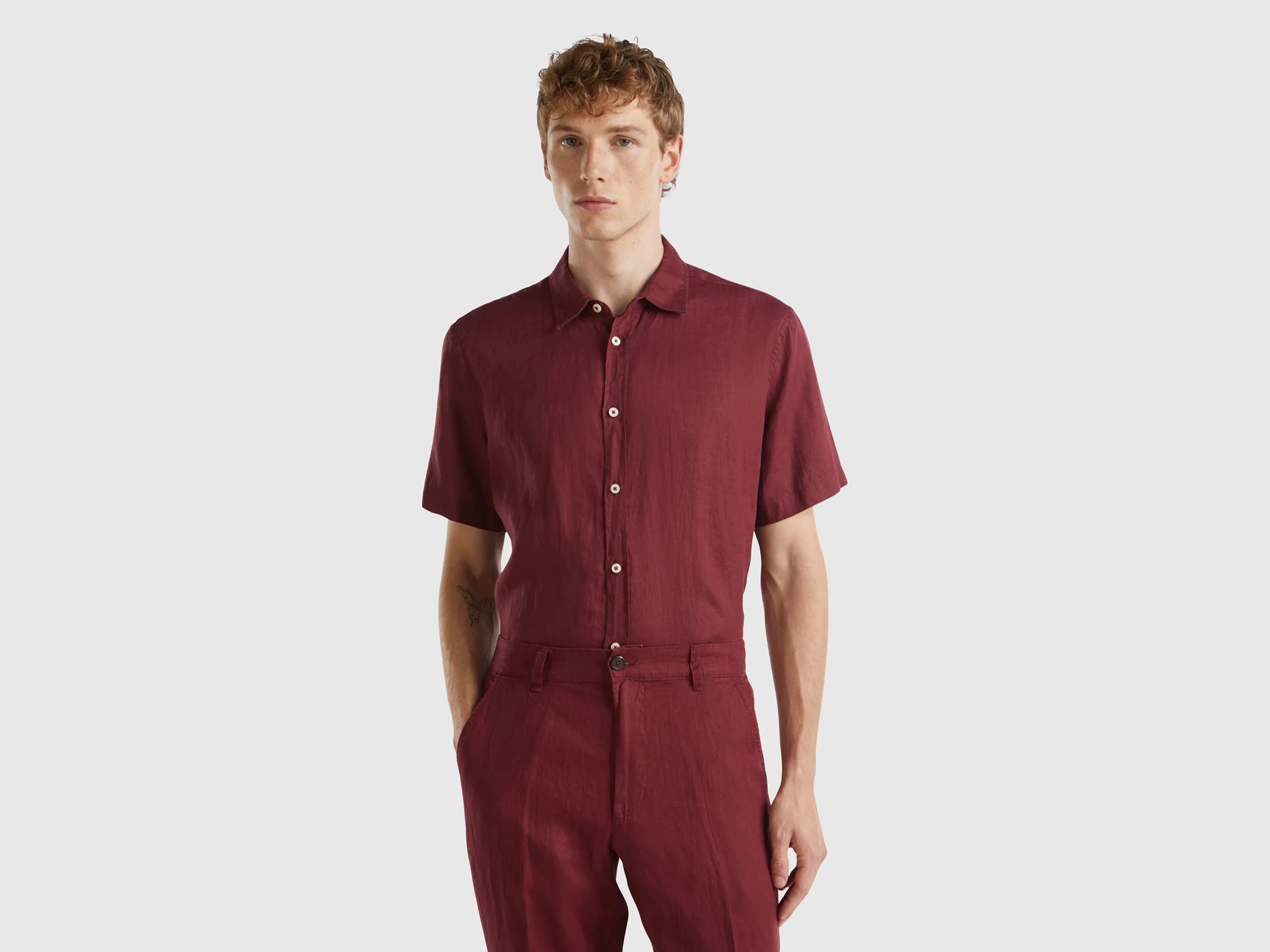 Chemise à manches courtes en pur lin