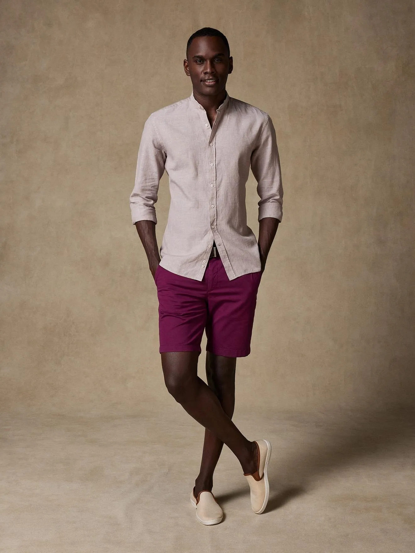 Chemise Col Mao cintrée Liam en lin sable