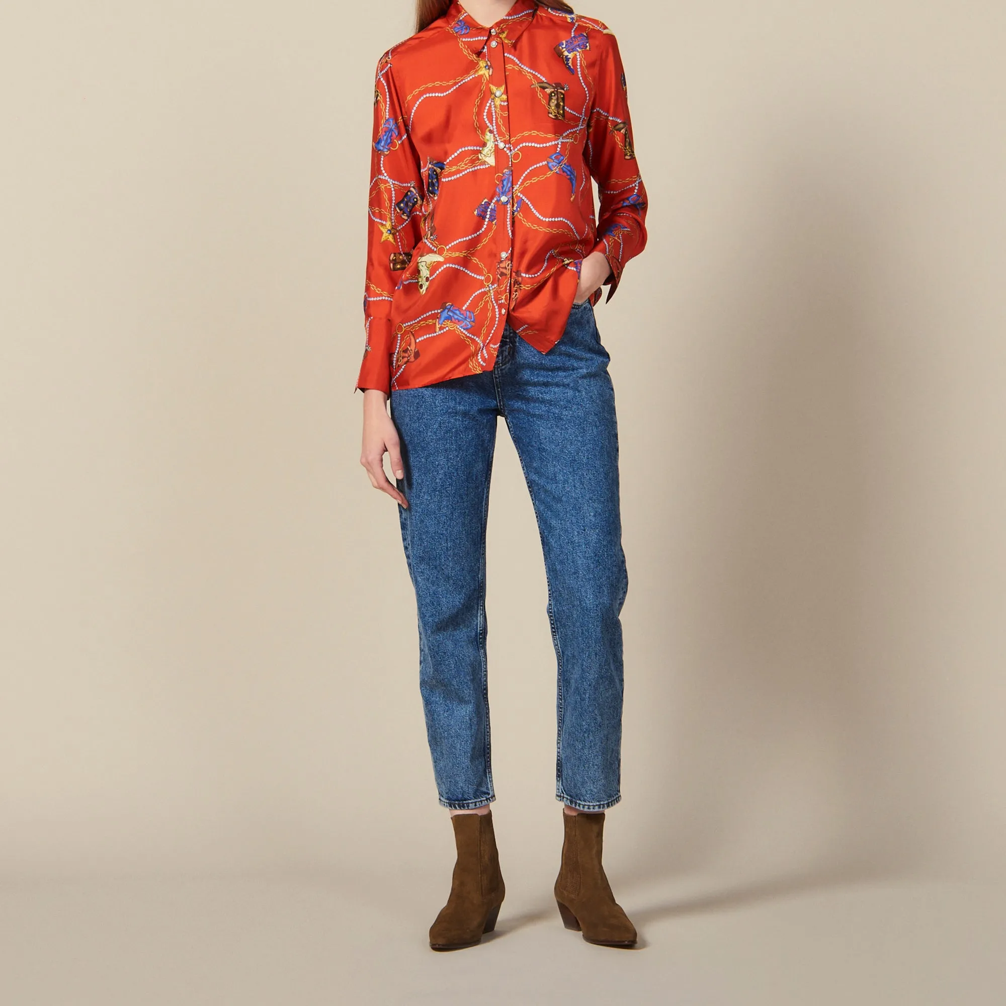 Chemise imprimée en twill de soie