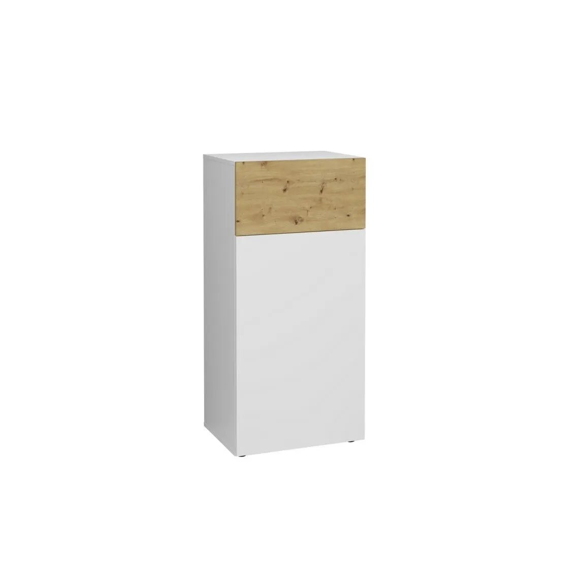 Commode 1 porte 1 tiroir BELM 6 blanc et naturel | 3 Suisses