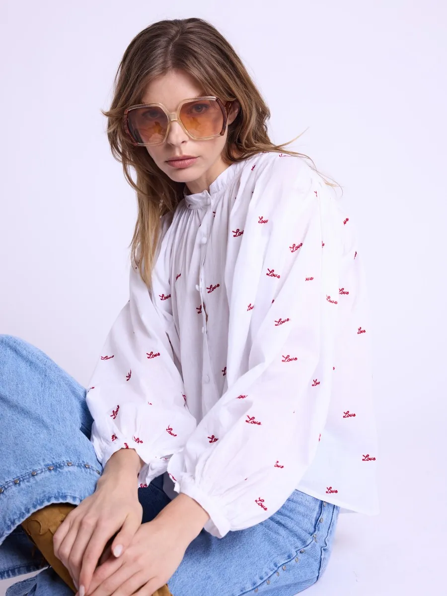COUNTRYLOVE | Chemise large blanche avec broderie love