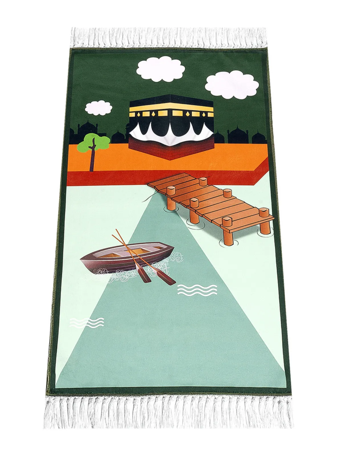 Digitally Printed Children`s Prayer Rug - Green Color With Slip - 44 X 78 Cm