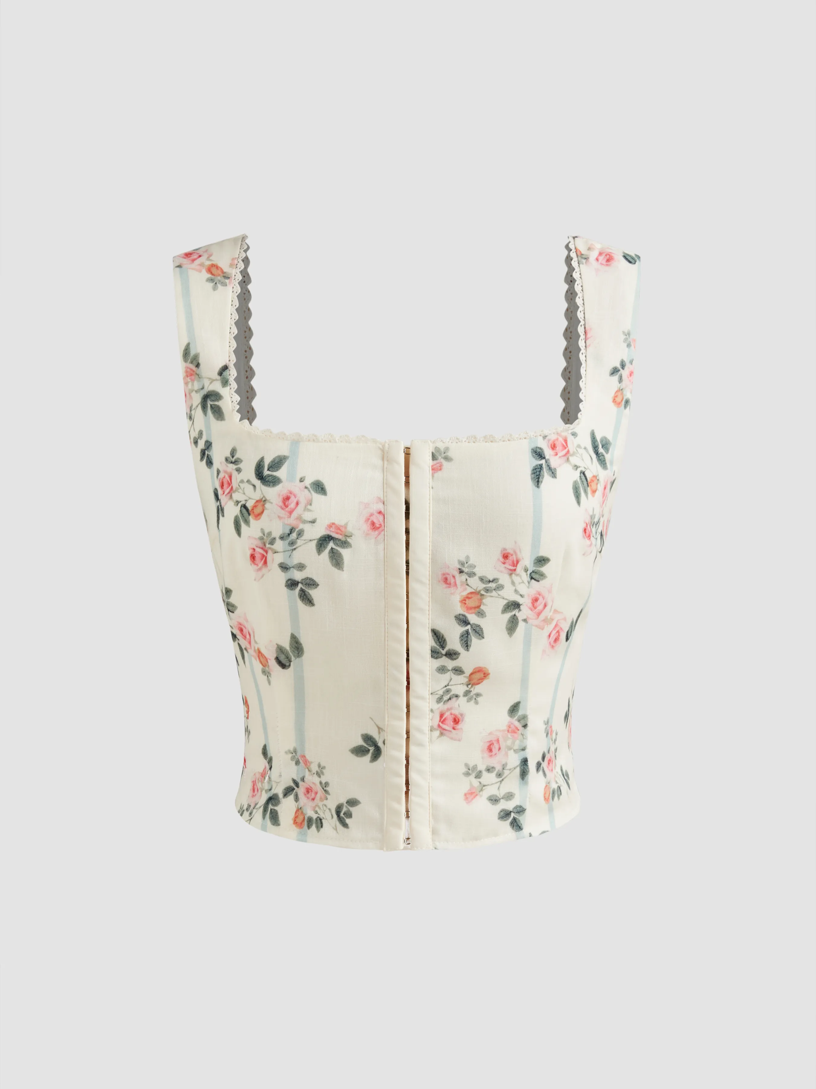 Débardeur à col carré en maille avec bordure à volants et motif floral