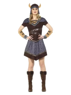 Déguisement de viking femme (haut, jupe, casque et manchettes)