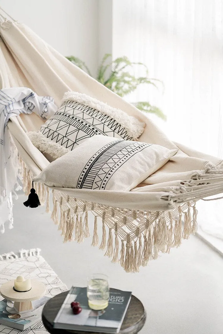 Hamac Macramé 2 personnes - Blanc, Crème, Ecru - Avec Franges