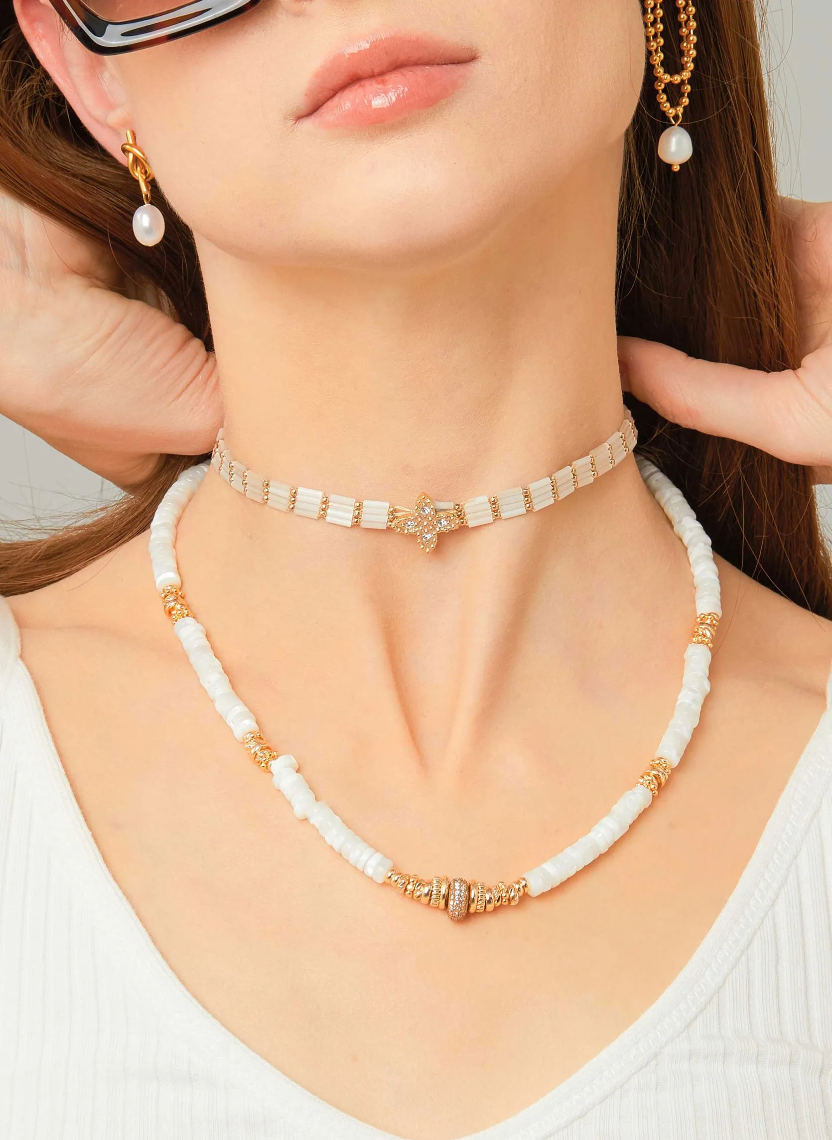 HIPANEMA  Collier cuivre et coquillages sharky - Blanc