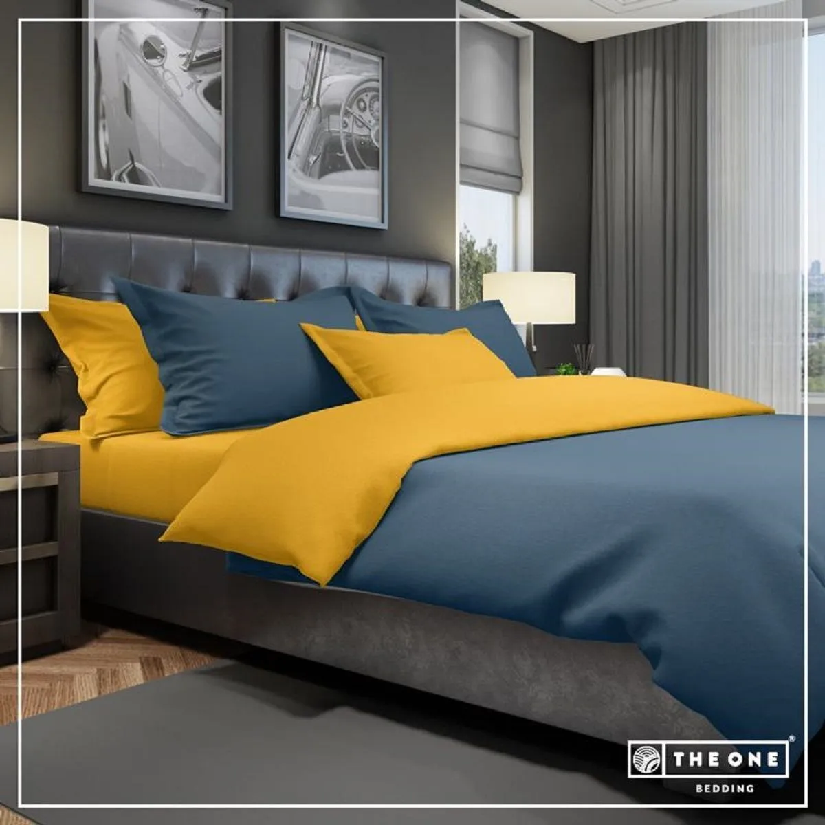 Housse de couette - 200x220 - bleu indigo - jaune d'or - T1-BC200 