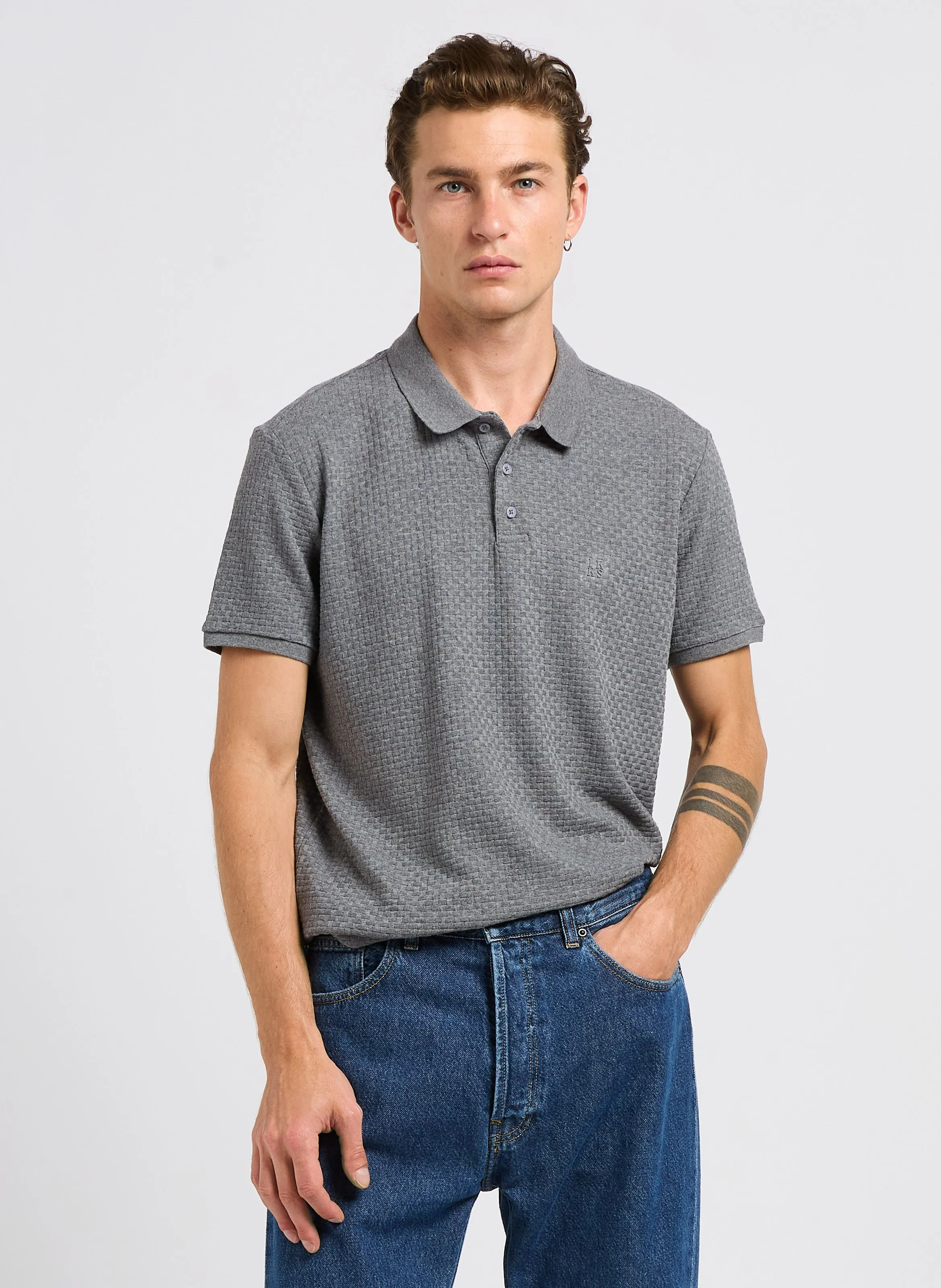 IKKS  Polo droit en coton mélangé - Gris