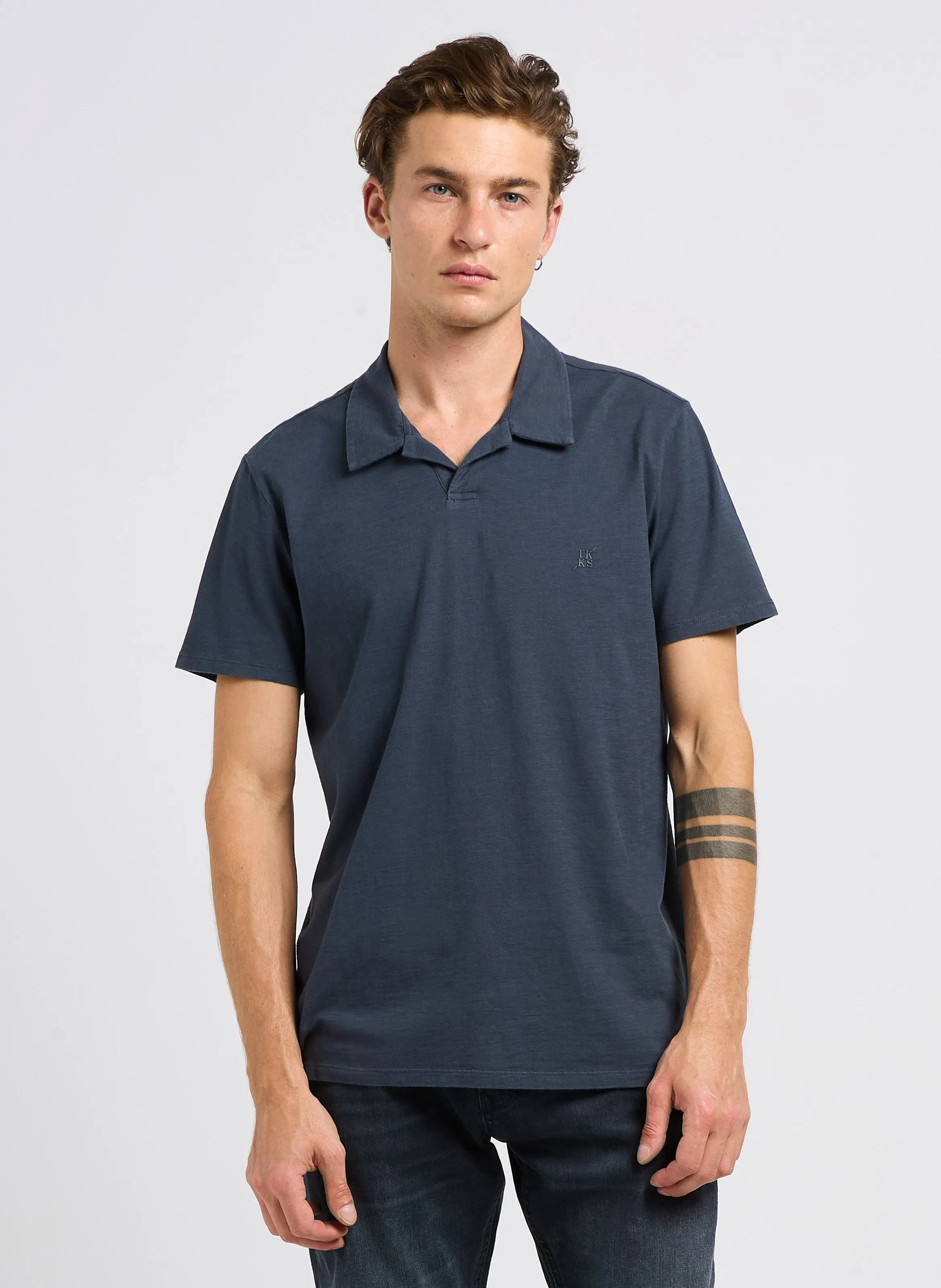 IKKS  Polo regular-fit en coton flammé - Bleu