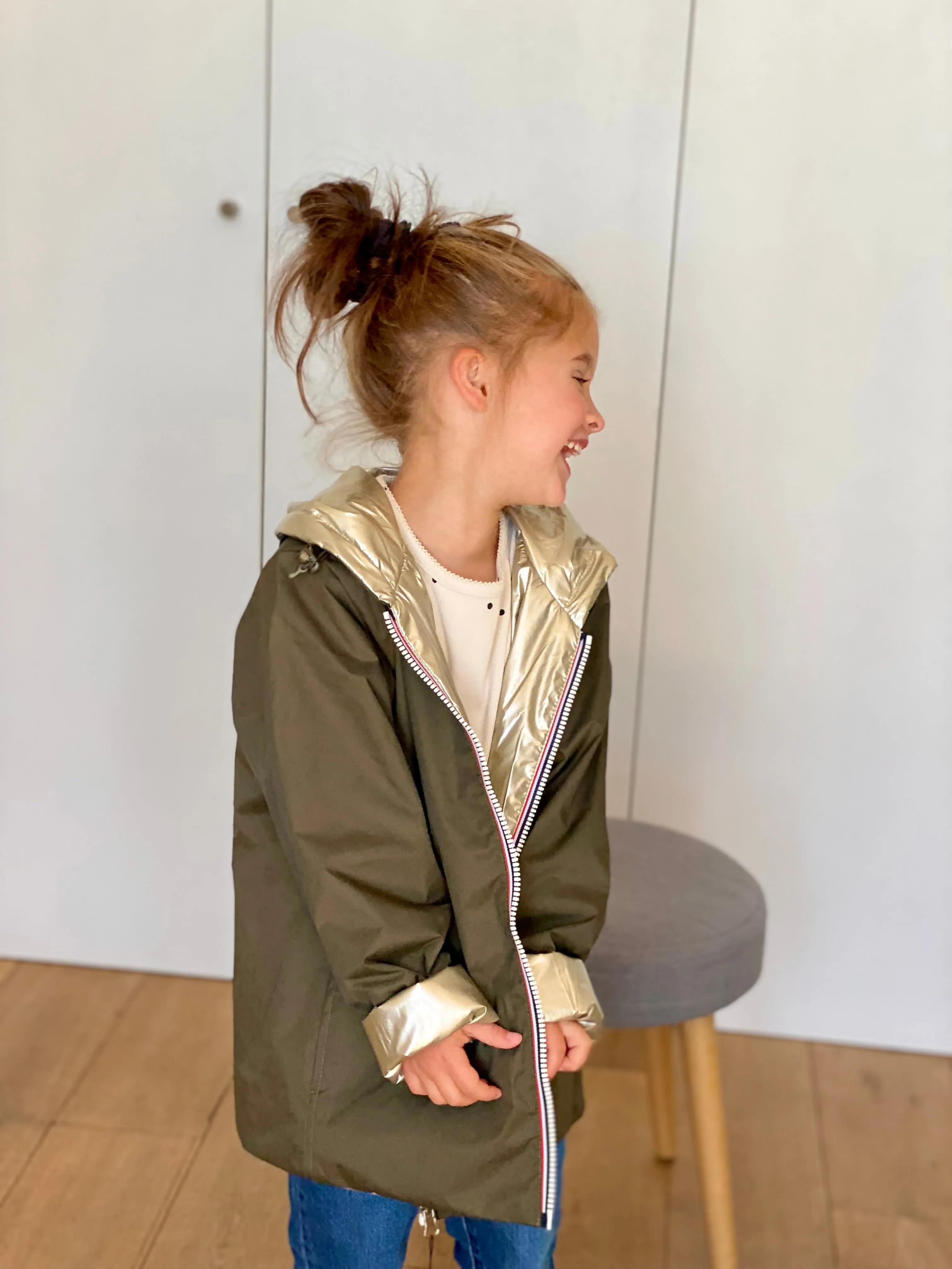 Imperméable réversible rembourré LOUISON KIDS enfant (mixte) - Kaki / Doré