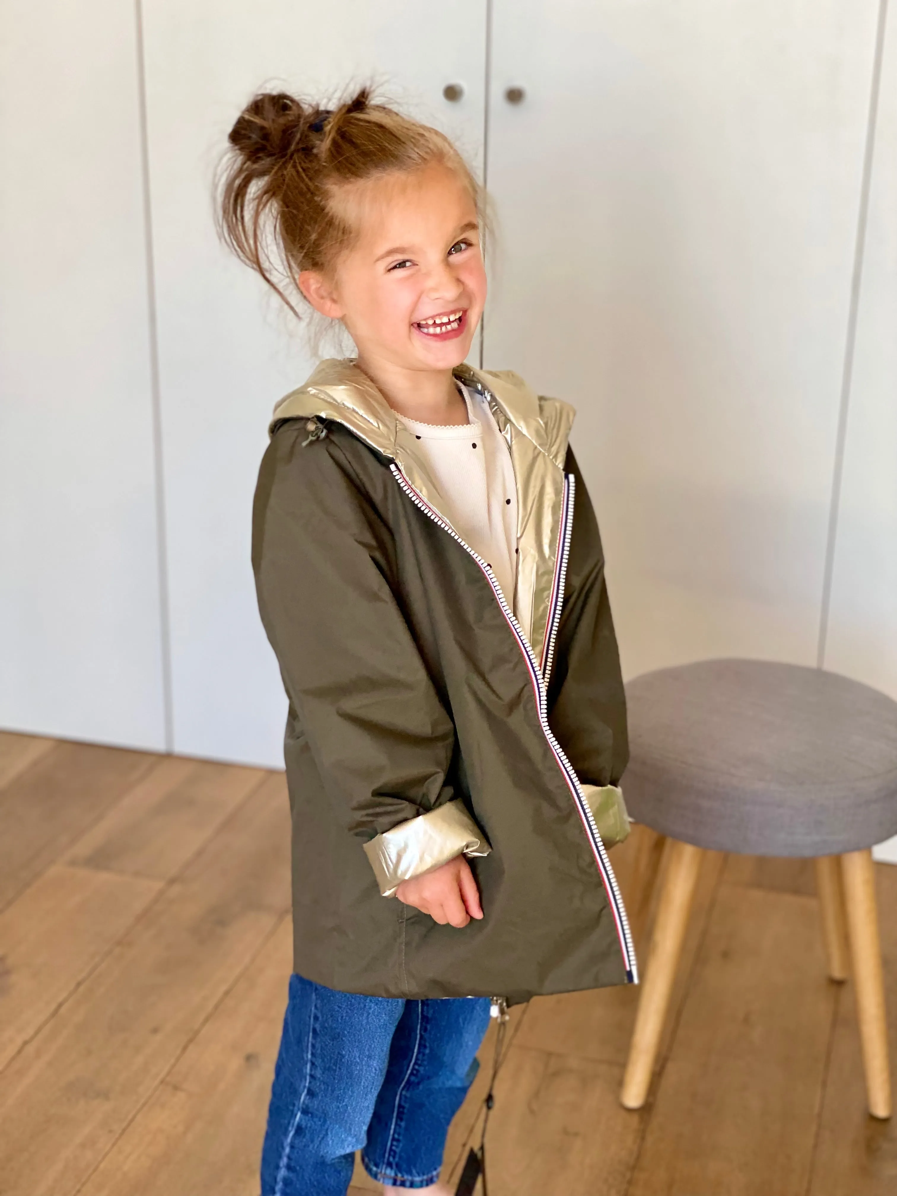 Imperméable réversible rembourré LOUISON KIDS enfant (mixte) - Kaki / Doré