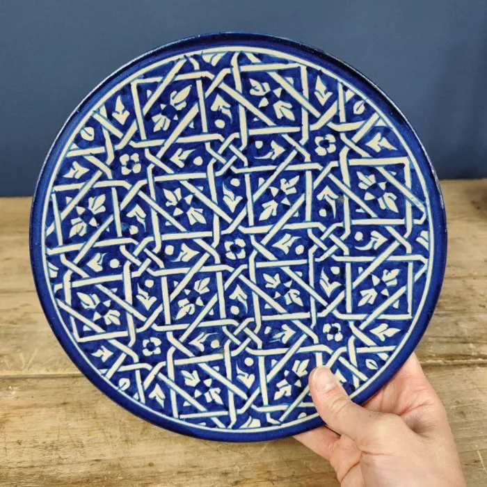 Joli plat du Maroc géométrique bleu et blanc - Le palais des bricoles