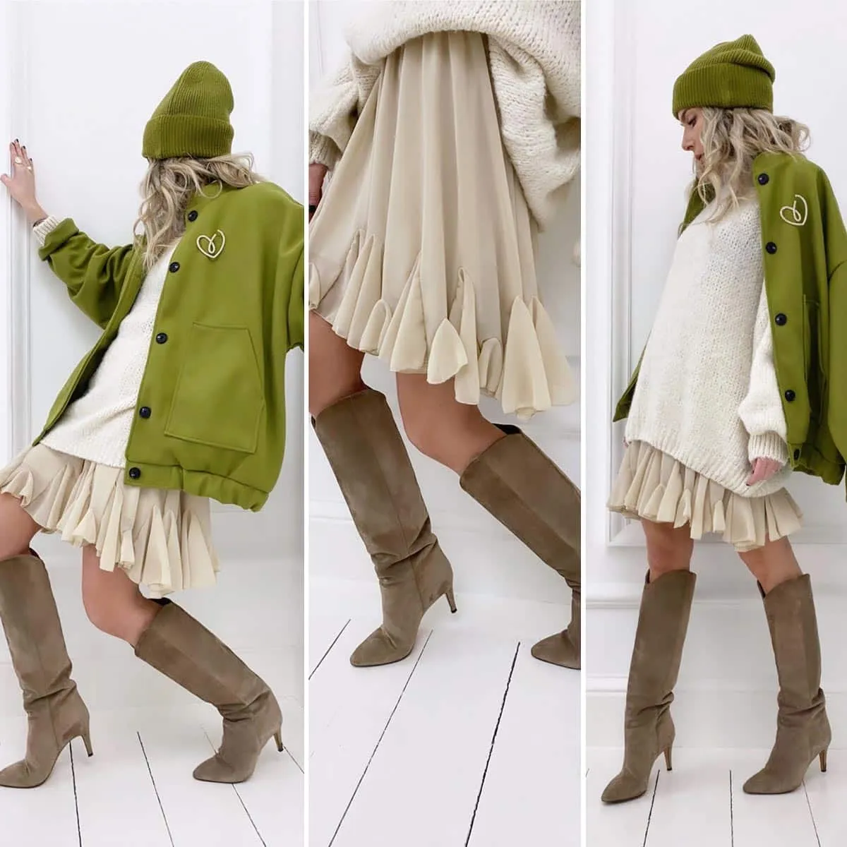 Jupe beige à volants