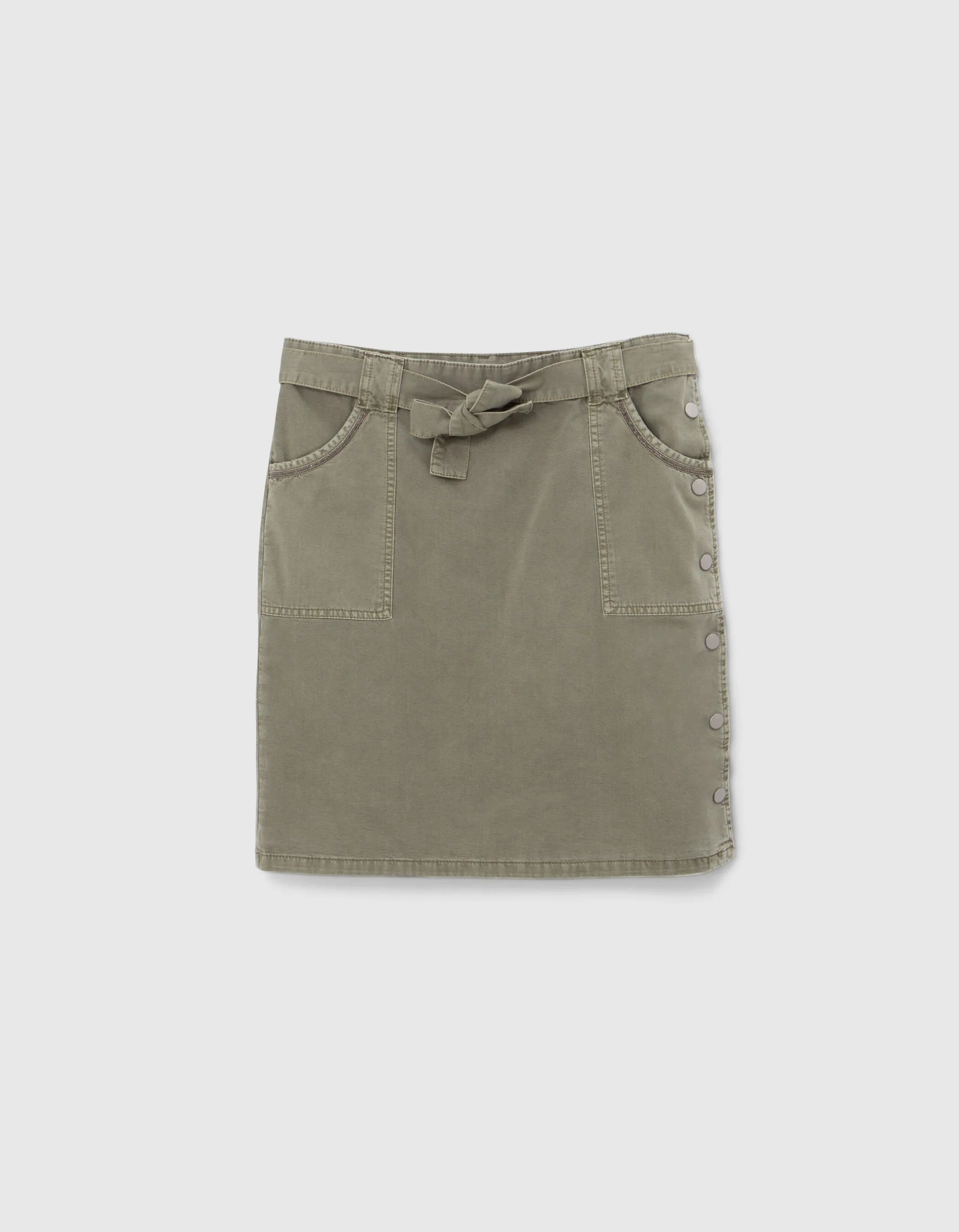 Jupe droite kaki pressions côtés Femme