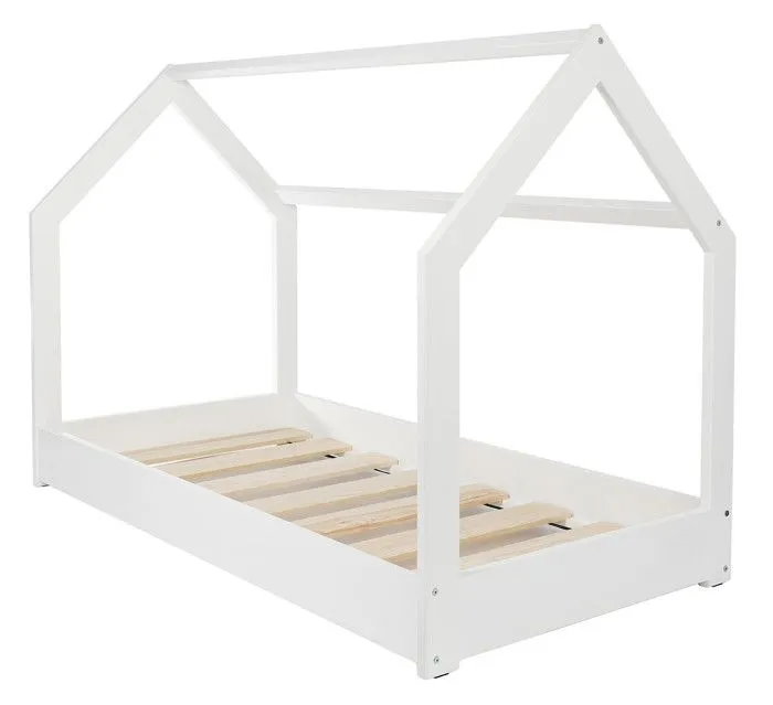 Lit pour enfant maison 2-en-1 Avec matelas : Cabane Ludique en Bois Naturel 160x80 cm - Blanc