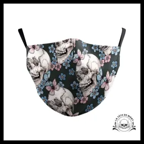 Masque Tête de Mort Toile Papillons Rose