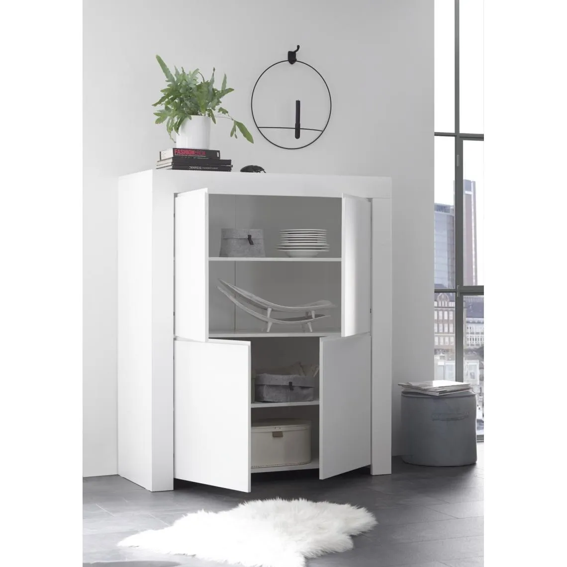 Meuble 4 portes en bois FIRENZE blanc opaque | 3 Suisses