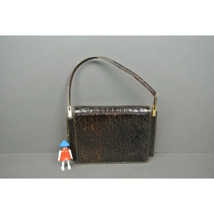 Petit sac de dame Vintage en cuir vernis croco - Le palais des bricoles