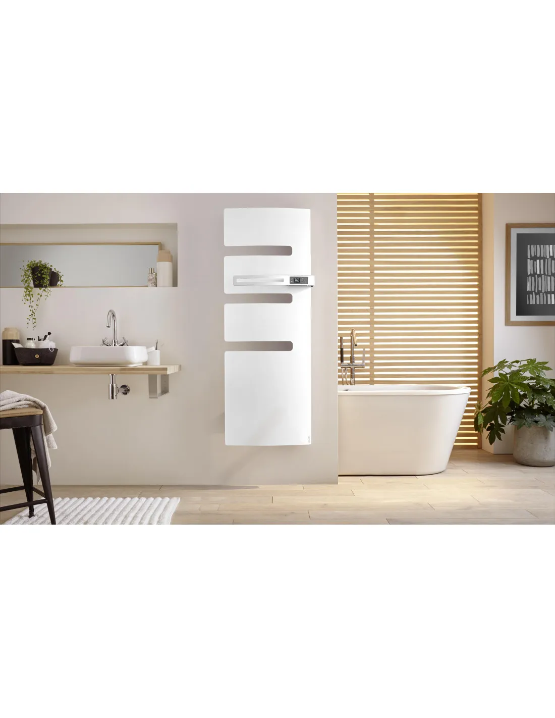 Radiateur sèche-serviettes connecté Serenis mât gauche 1500W Blanc Carat ATLANTIC 850492