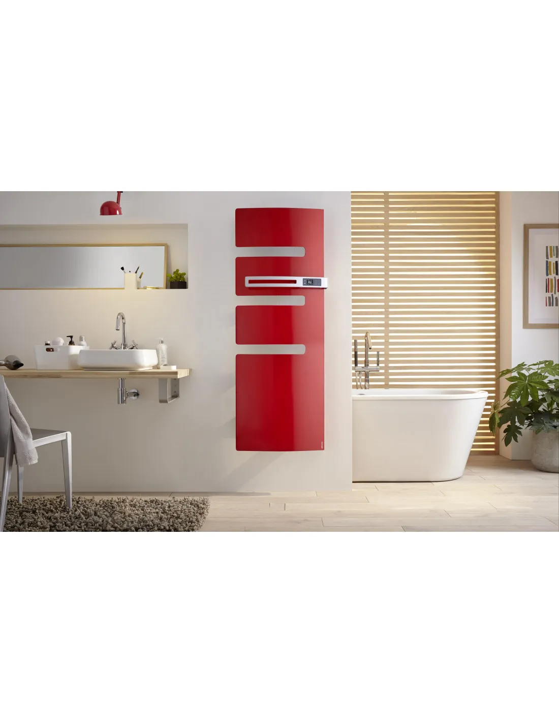 Radiateur sèche-serviettes connecté Serenis mât gauche 1500W Rouge passion ATLANTIC 850496