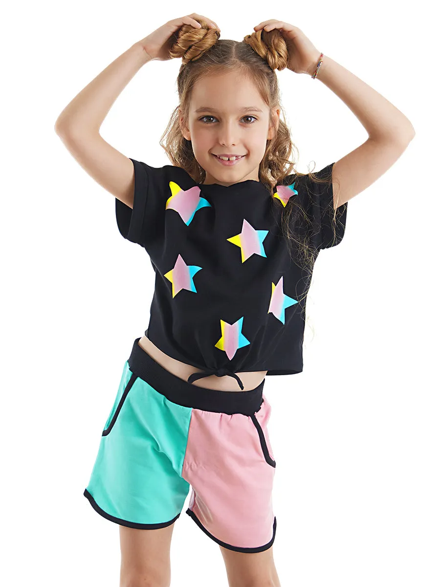 renkli yildiz kiz ocuk t-shirt ort takim