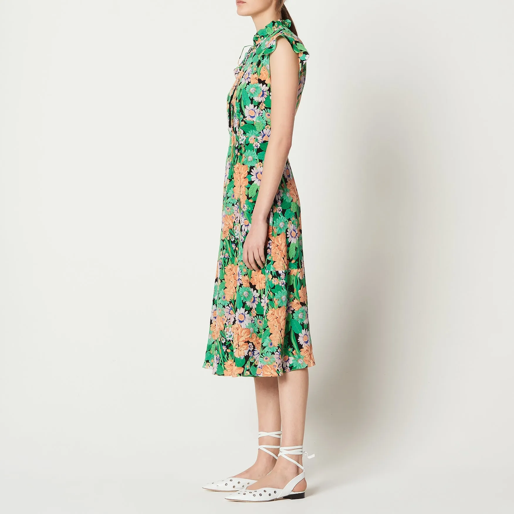 Robe en soie mi-longue à imprimé fleuri