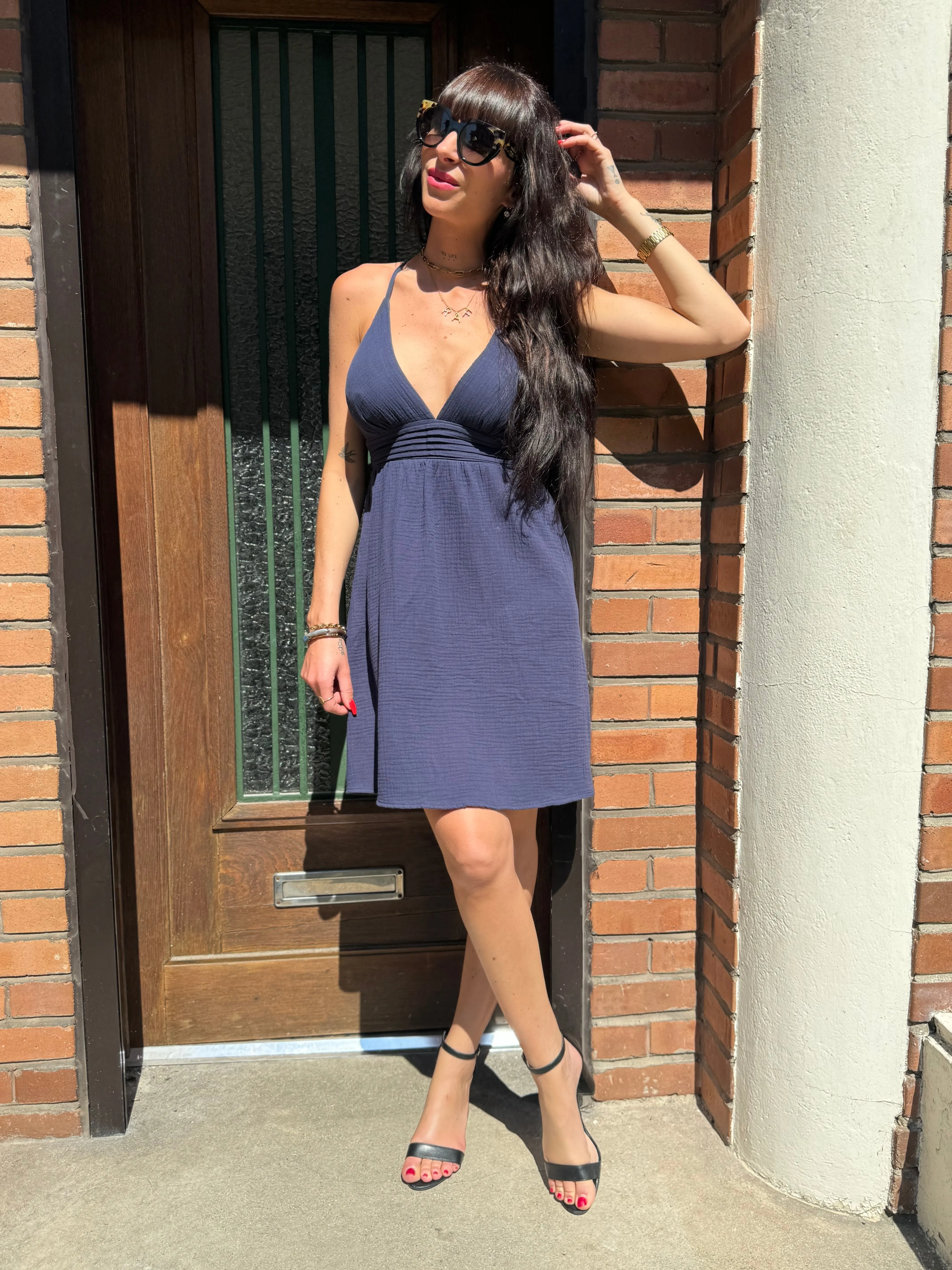 Robe Gaze Coton Bleu Marine