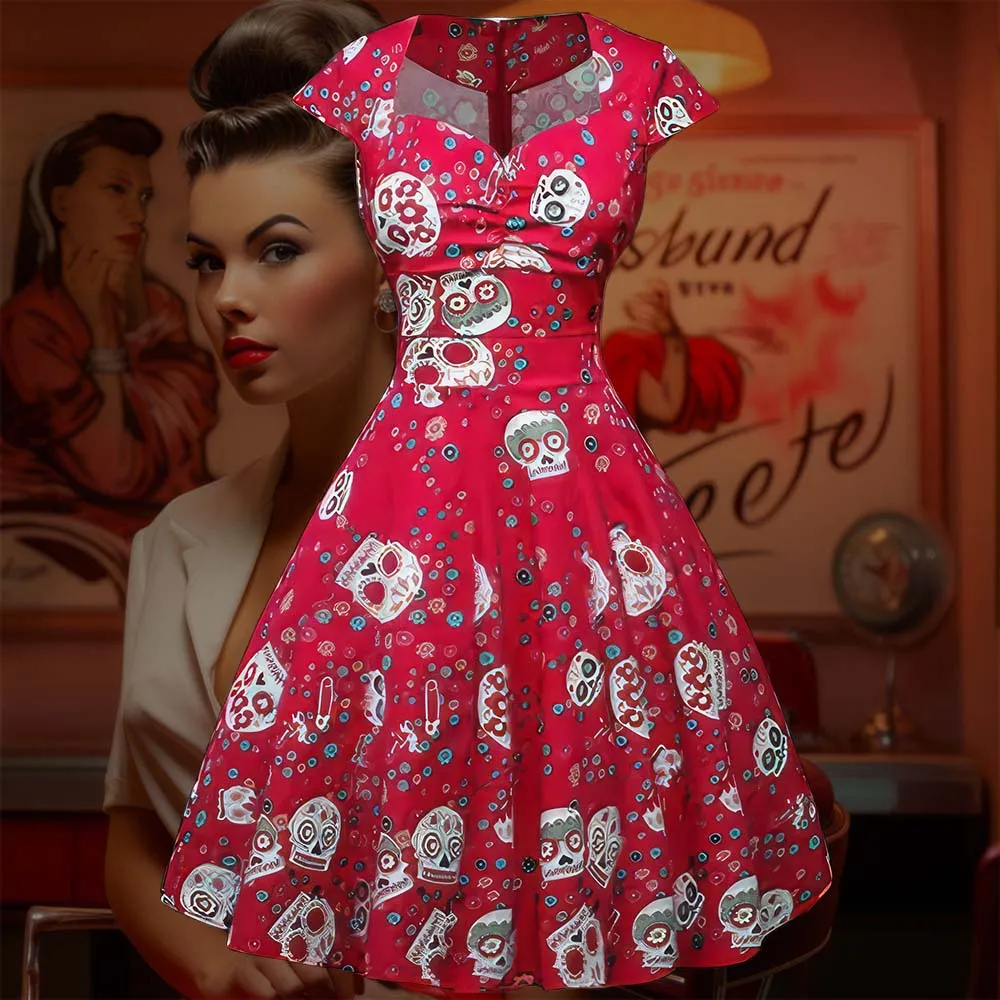Robe Pin-Up  Rouge Santa Muerte