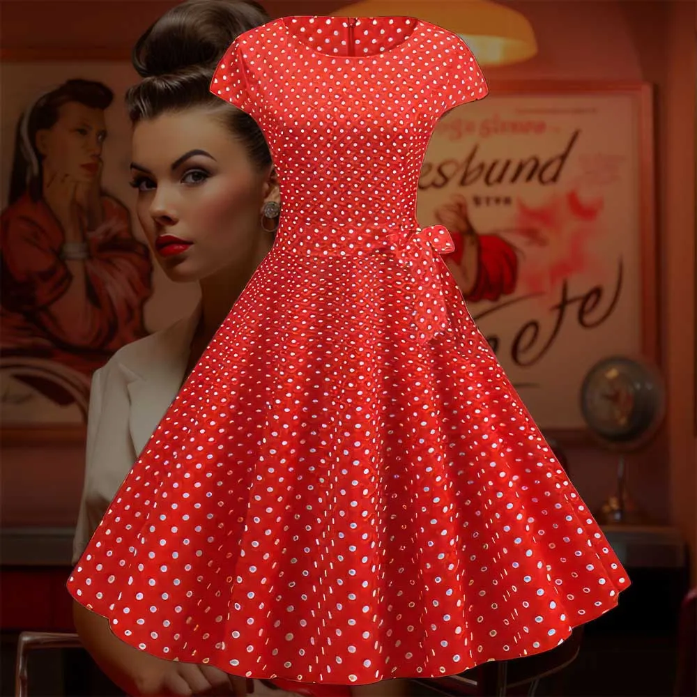 Robe Pin-Up  Rouge à Petits Pois Blanc