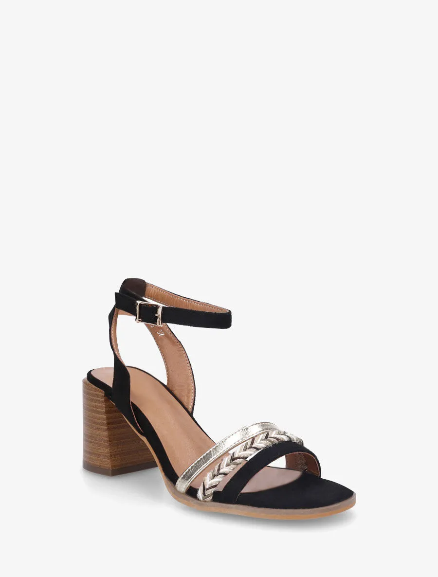 Sandales à talon et bride fantaisie tressée - Noir