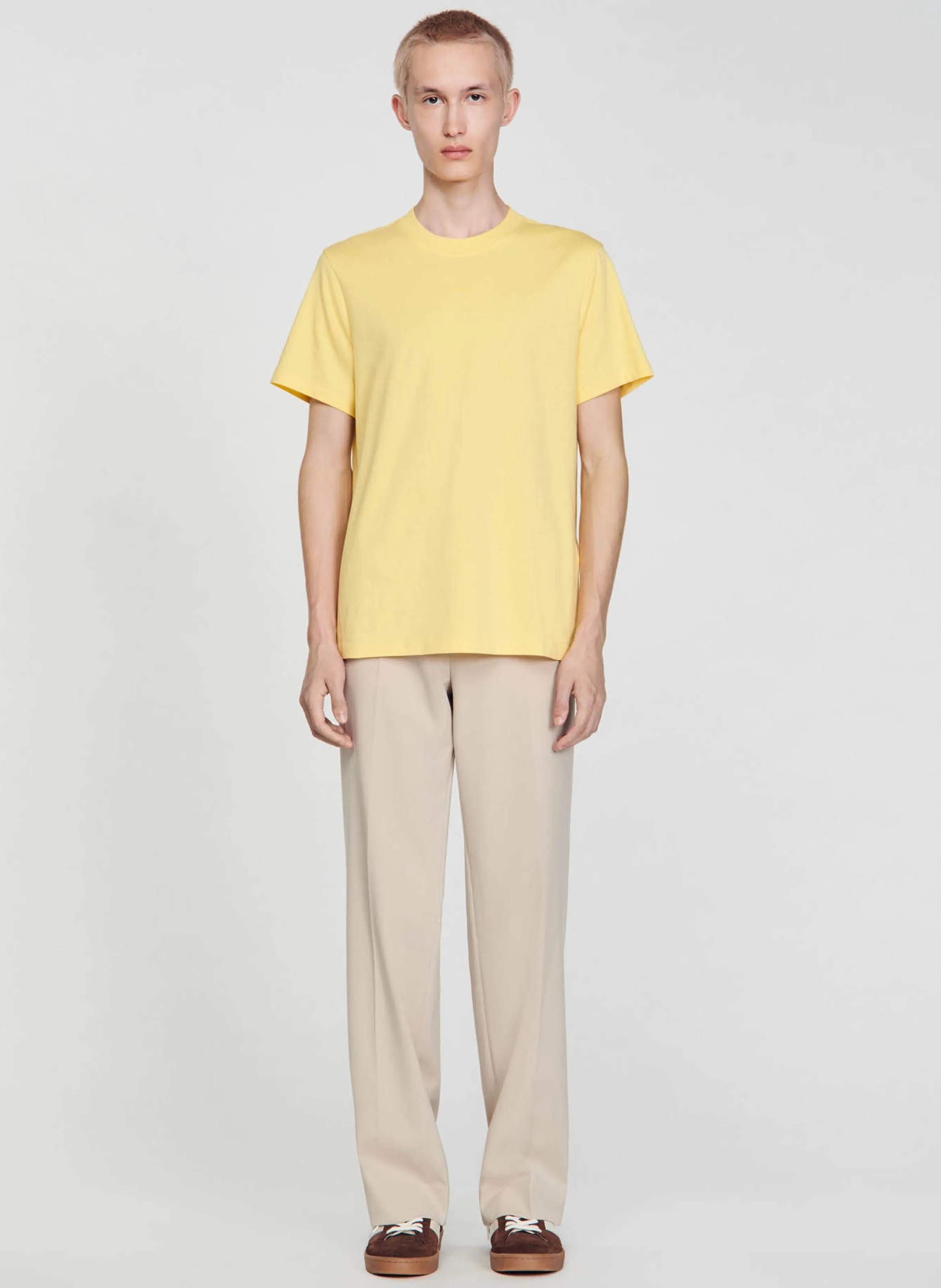 SANDRO  Tee-shirt droit col rond en coton - Jaune