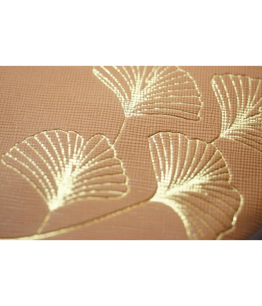 SANTAIA POCHETTE RETRO FEUILLE DE GINGKO SIMILI CUIR CAMEL
