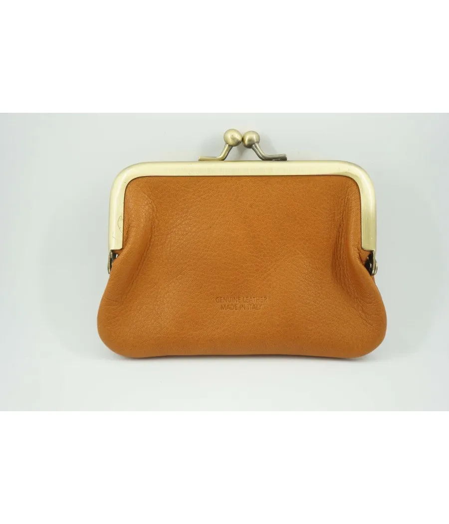 SANTAIA PORTE-MONNAIE CUIR VACHETTE CAMEL FAIT EN ITALIE FORME VINTAGE