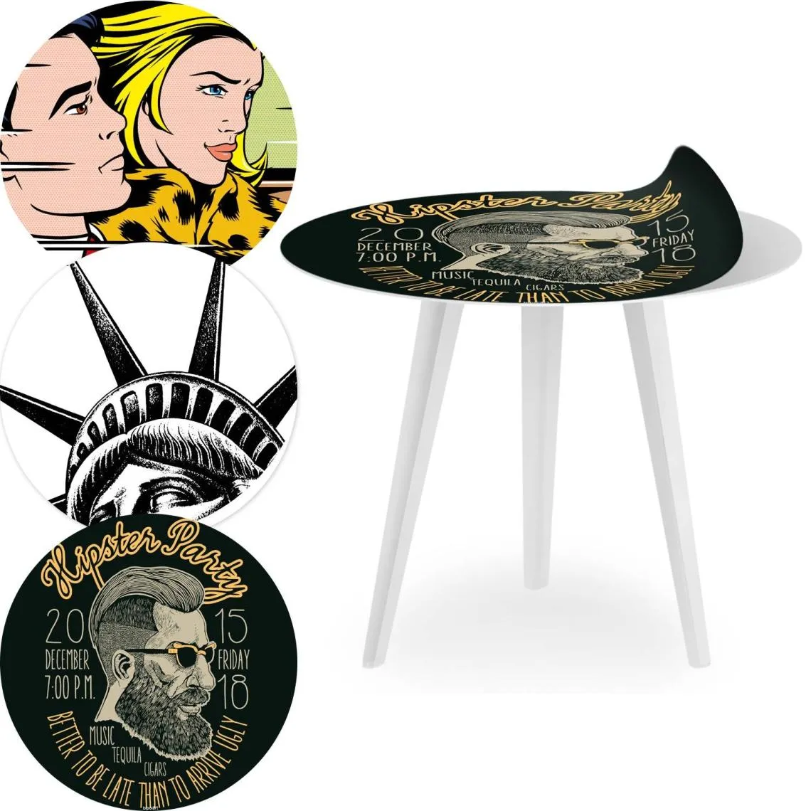 Table d'appoint magnétique ronde Bipolart Métal Blanc avec 3 Tops style Fun | 3 Suisses