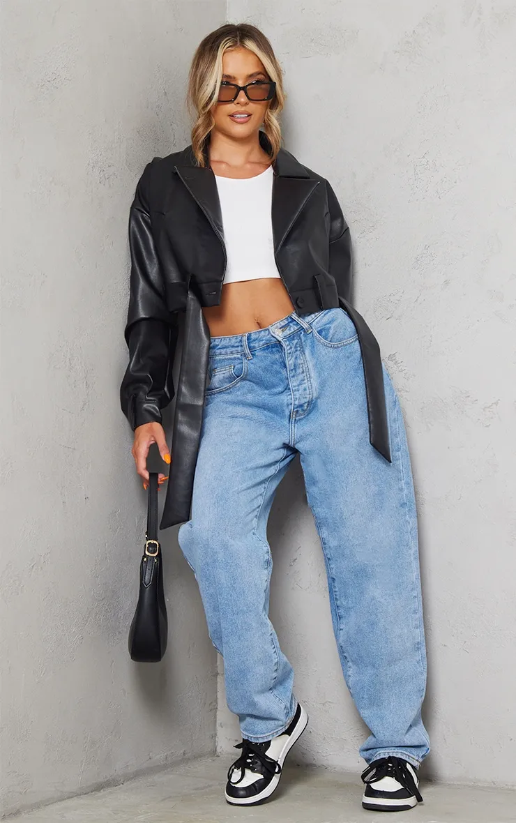 Veste courte style perfecto noire oversize à ourlet ceinturé